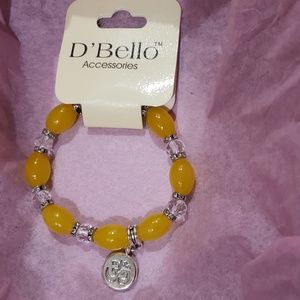 D'Bello Accessories Stretch Bracelet Yellow Silver Rhinestone Beads Charm New